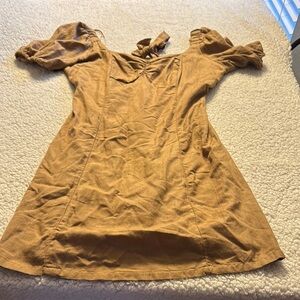 Japna Tan Short Sleeve Tie Back Mini Dress